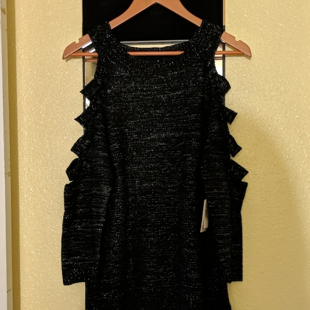 NWT Rebellious One - Black Cold shoulder glitter thread sweater
